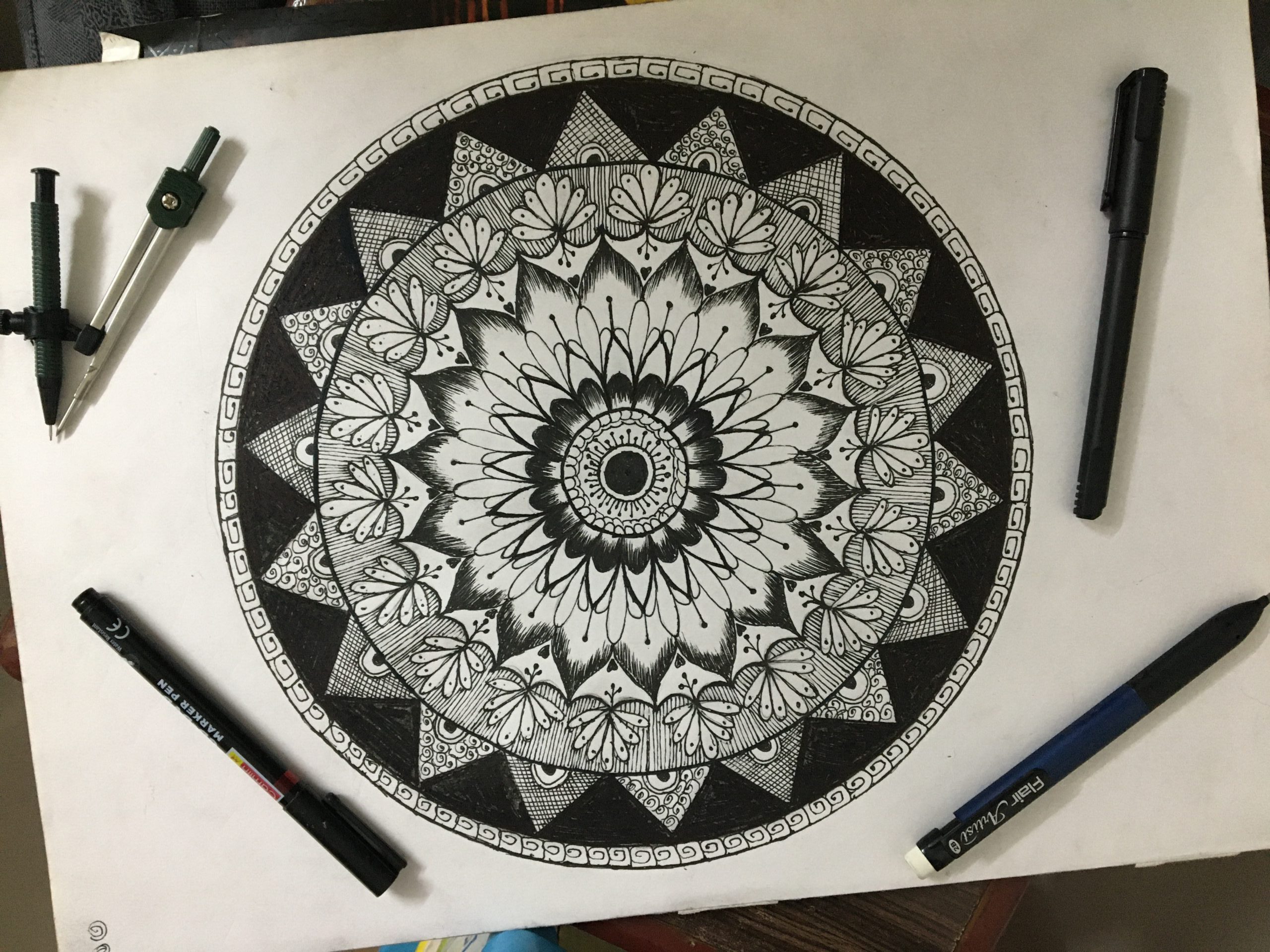 Mandala Art Draw With The Help Of Marker Pens